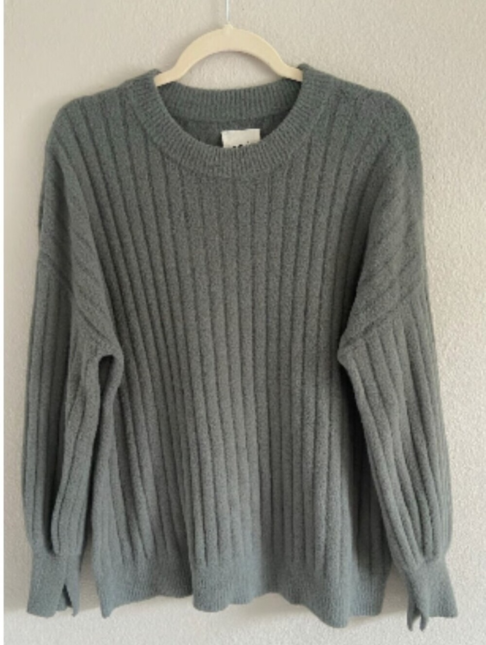 Aerie oversized relaxed fit ribbed cozycore sweater crew neck sage green sz XS